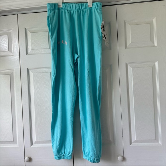 NWT Boys Lie Sweatpants - Aqua Blue w/ Pale Pink Text - Picture 1 of 11